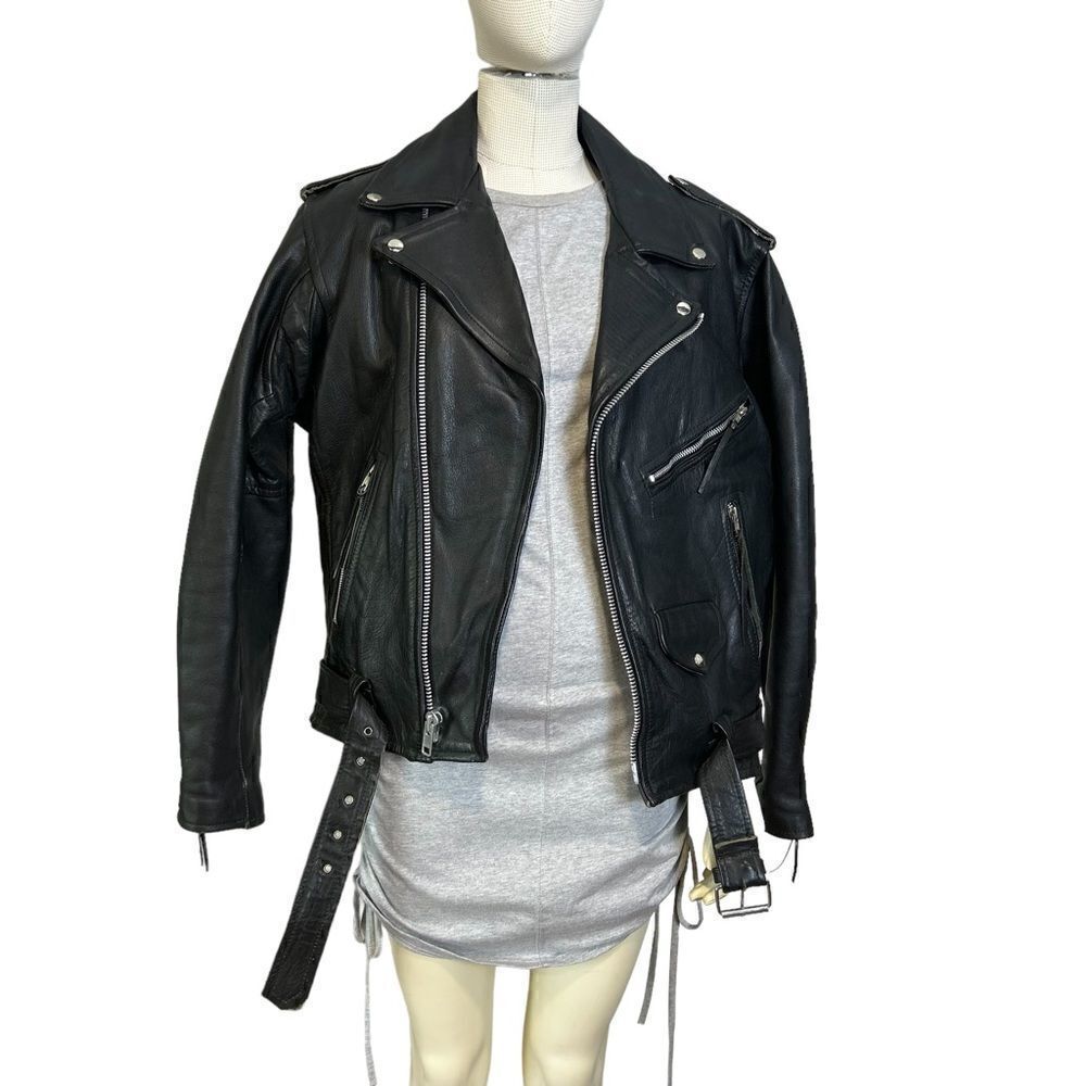 Vanguard Authentic Vintage Leather Moto Motorcycle Jacket, size 42
